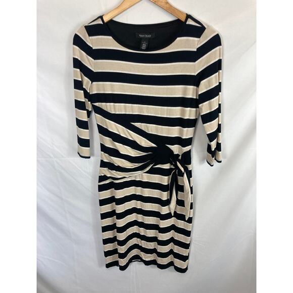 WHBM 3/4 Sleeve Stripe Shift Dress Side Tie Size 2 - Picture 2 of 7